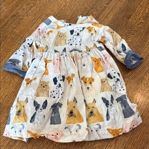 Baby/Toddler Dog Print Dress in White, Mustard & Gray